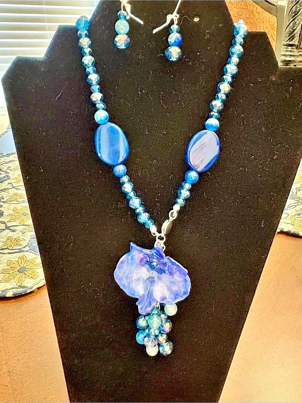 Blue & Purple Beaded Necklace Earring Set